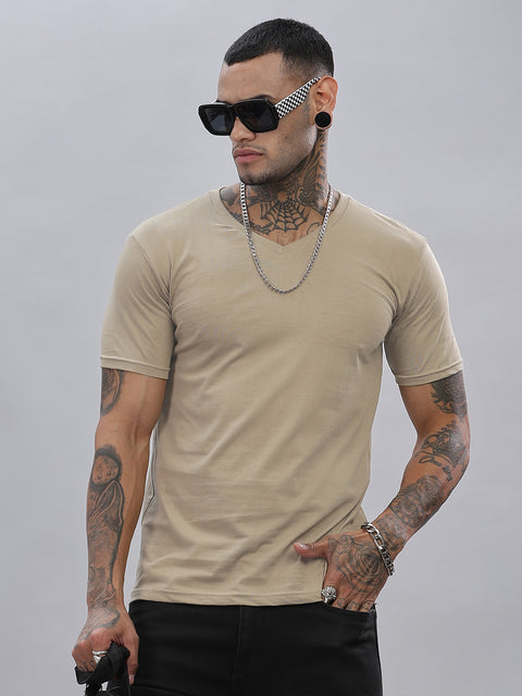 ADRO Men's V Neck Solid Cotton T-Shirt