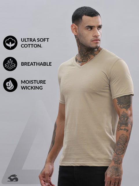 ADRO Men's V Neck Solid Cotton T-Shirt