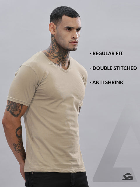 ADRO Men's V Neck Solid Cotton T-Shirt