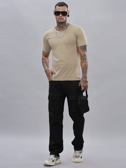 ADRO Men's V Neck Solid Cotton T-Shirt