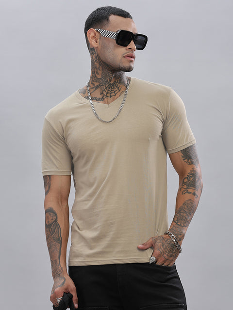 ADRO Men's V Neck Solid Cotton T-Shirt
