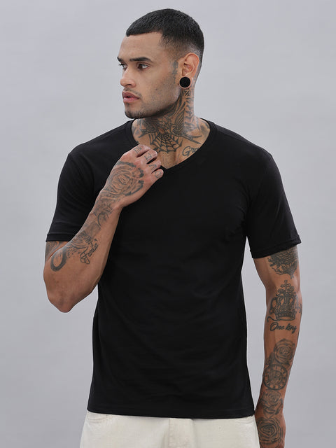 ADRO Men's V Neck Solid Cotton T-Shirt