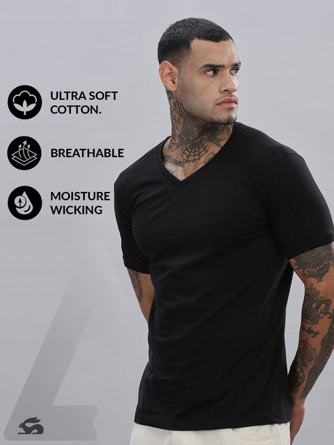 ADRO Men's V Neck Solid Cotton T-Shirt