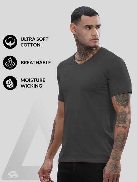 ADRO Men's V Neck Solid Cotton T-Shirt