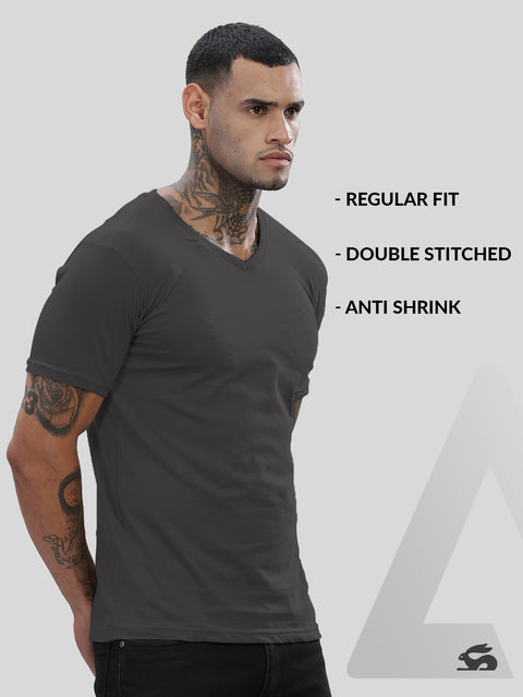 ADRO Men's V Neck Solid Cotton T-Shirt
