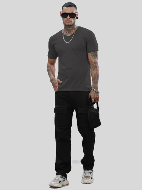 ADRO Men's V Neck Solid Cotton T-Shirt