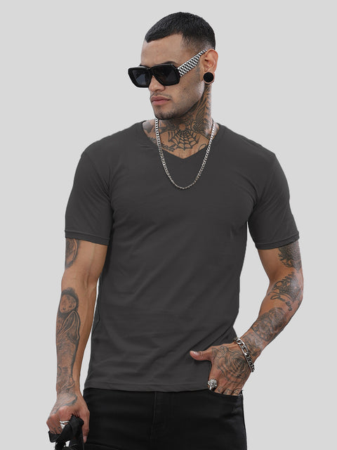 ADRO Men's V Neck Solid Cotton T-Shirt