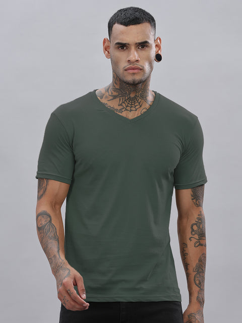 ADRO Men's V Neck Solid Cotton T-Shirt