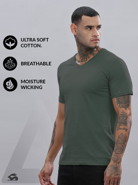 ADRO Men's V Neck Solid Cotton T-Shirt