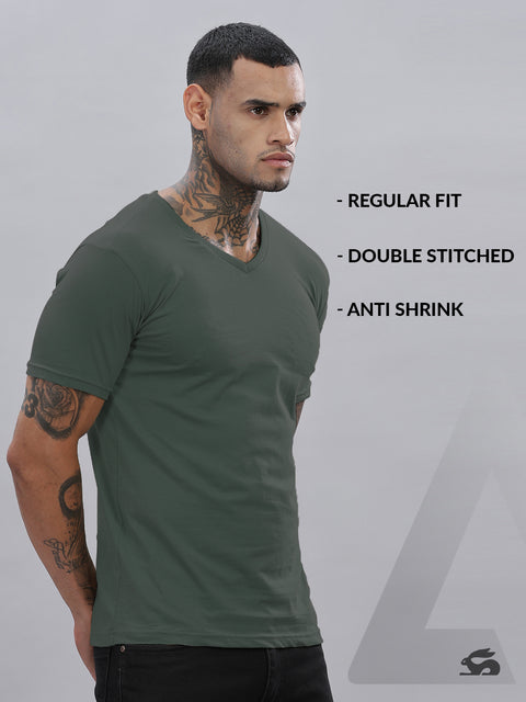 ADRO Men's V Neck Solid Cotton T-Shirt