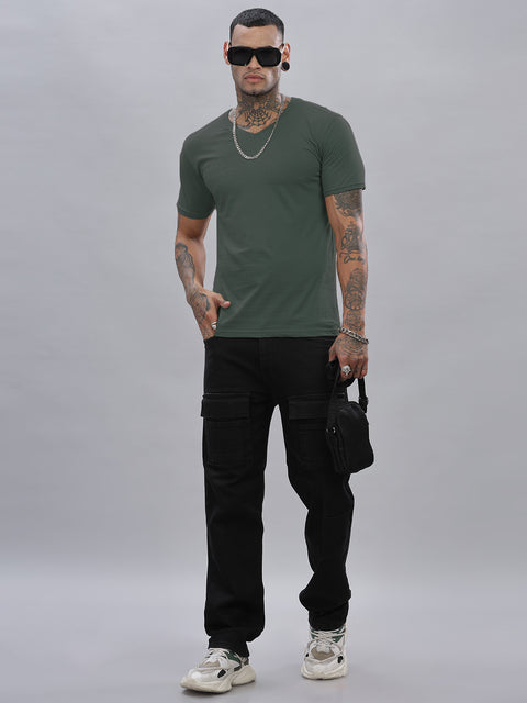 ADRO Men's V Neck Solid Cotton T-Shirt