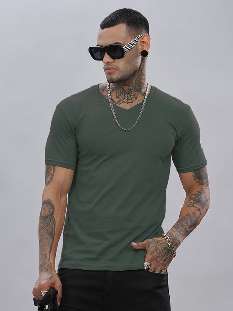 ADRO Men's V Neck Solid Cotton T-Shirt