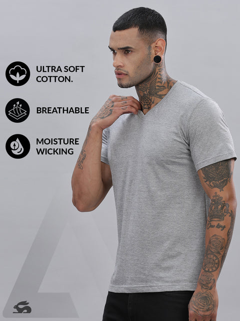 ADRO Men's V Neck Solid Cotton T-Shirt