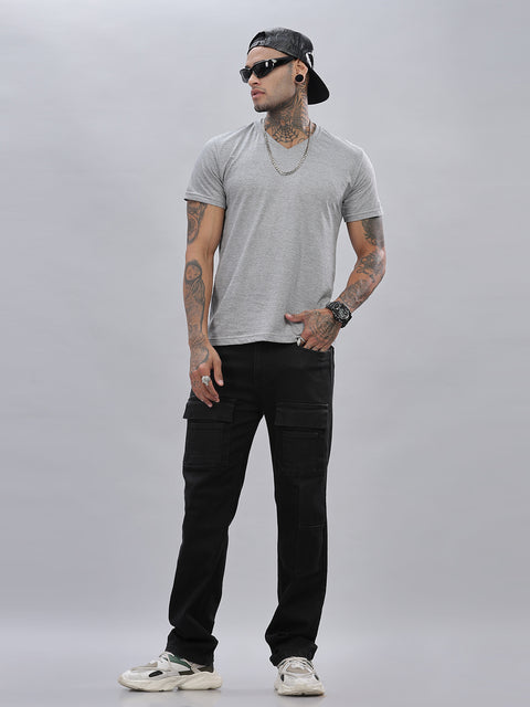 ADRO Men's V Neck Solid Cotton T-Shirt