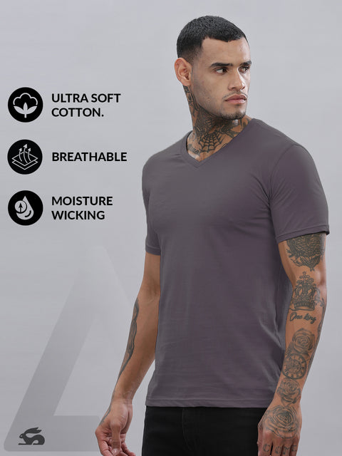 ADRO Men's V Neck Solid Cotton T-Shirt