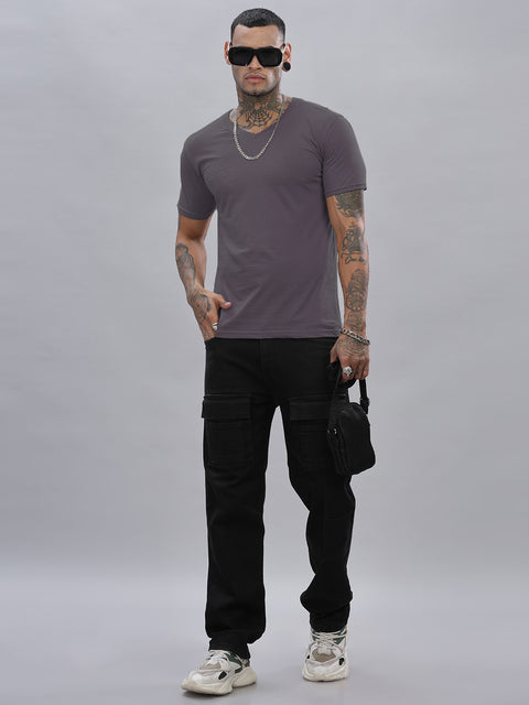 ADRO Men's V Neck Solid Cotton T-Shirt