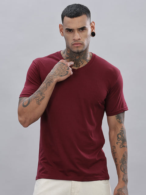 ADRO Men's V Neck Solid Cotton T-Shirt