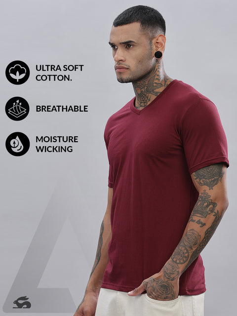 ADRO Men's V Neck Solid Cotton T-Shirt