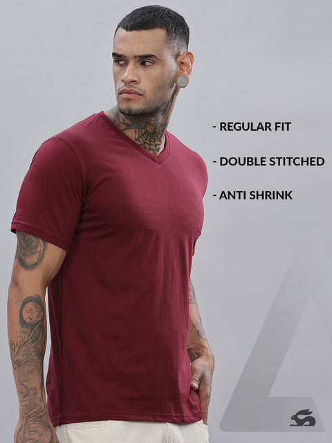 ADRO Men's V Neck Solid Cotton T-Shirt