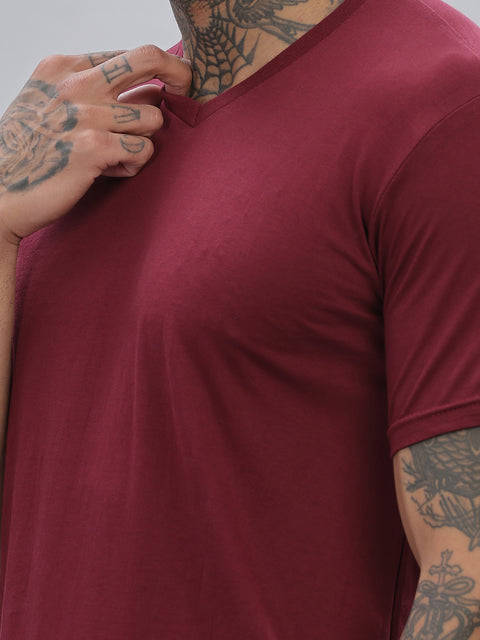 ADRO Men's V Neck Solid Cotton T-Shirt
