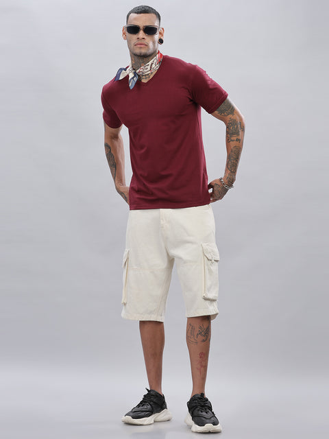 ADRO Men's V Neck Solid Cotton T-Shirt