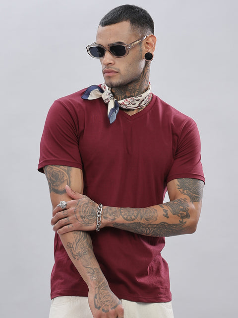ADRO Men's V Neck Solid Cotton T-Shirt