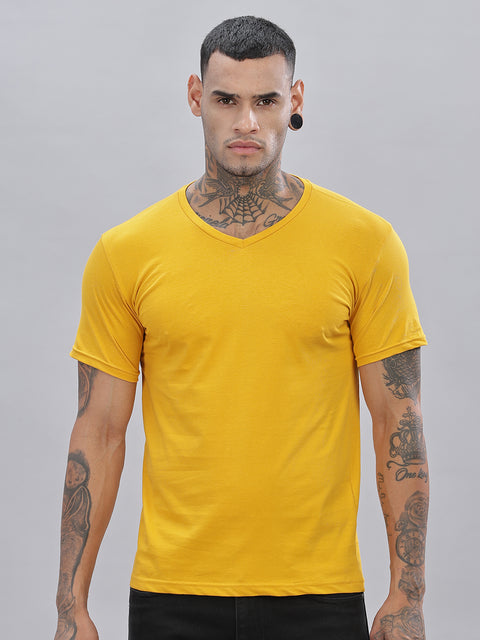 ADRO Men's V Neck Solid Cotton T-Shirt