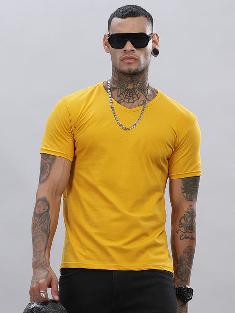 ADRO Men's V Neck Solid Cotton T-Shirt