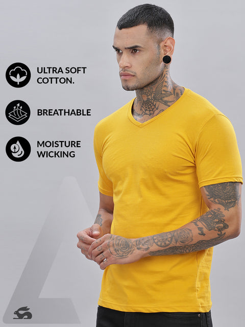 ADRO Men's V Neck Solid Cotton T-Shirt