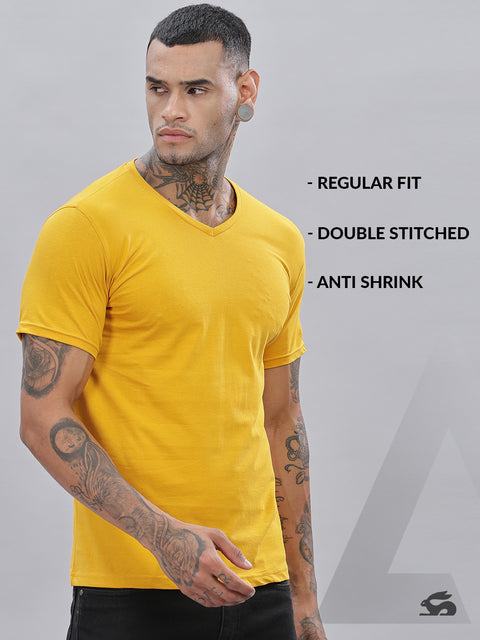 ADRO Men's V Neck Solid Cotton T-Shirt