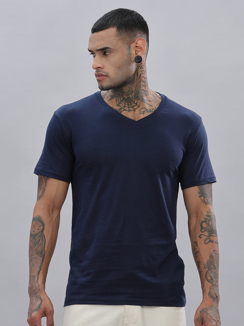 ADRO Men's V Neck Solid Cotton T-Shirt