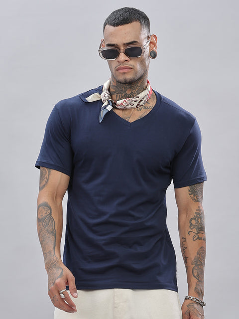 ADRO Men's V Neck Solid Cotton T-Shirt