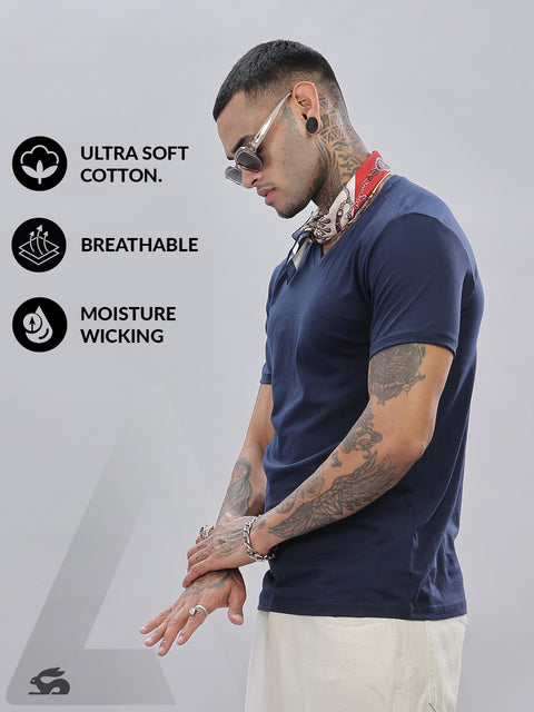 ADRO Men's V Neck Solid Cotton T-Shirt