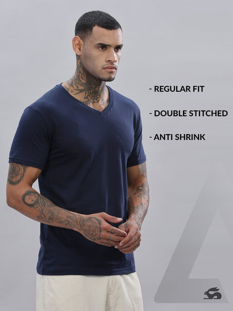 ADRO Men's V Neck Solid Cotton T-Shirt
