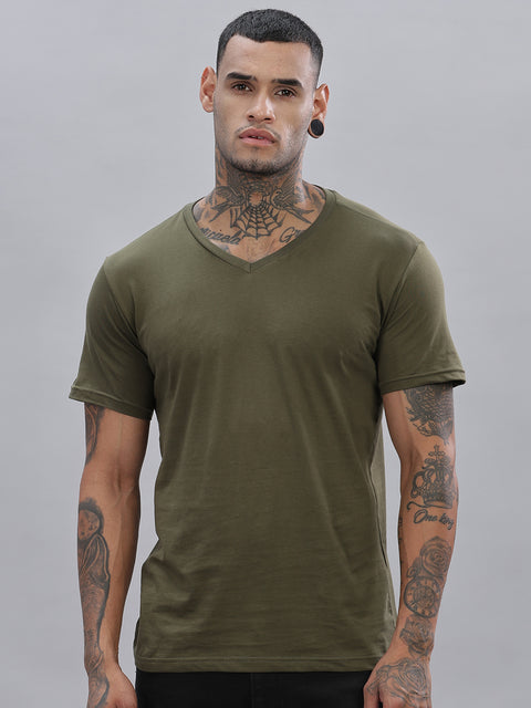 ADRO Men's V Neck Solid Cotton T-Shirt