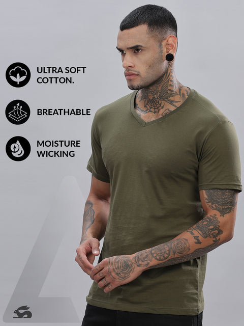 ADRO Men's V Neck Solid Cotton T-Shirt