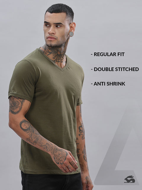 ADRO Men's V Neck Solid Cotton T-Shirt