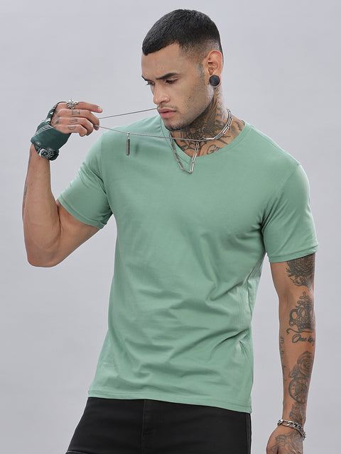 ADRO Men's V Neck Solid Cotton T-Shirt