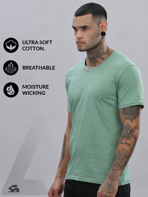 ADRO Men's V Neck Solid Cotton T-Shirt