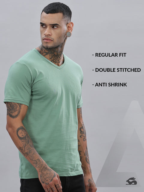 ADRO Men's V Neck Solid Cotton T-Shirt