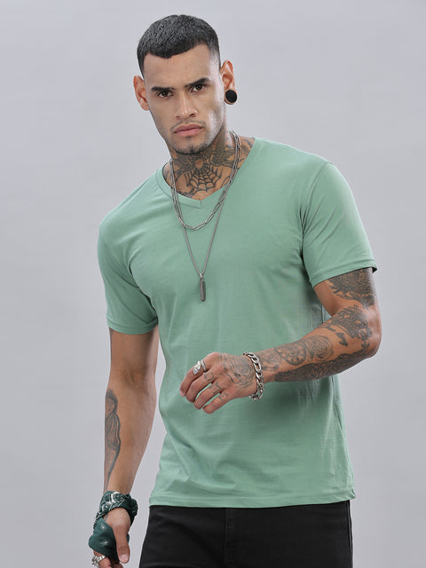 ADRO Men's V Neck Solid Cotton T-Shirt
