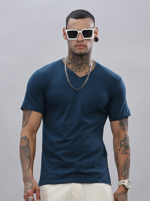ADRO Men's V Neck Solid Cotton T-Shirt