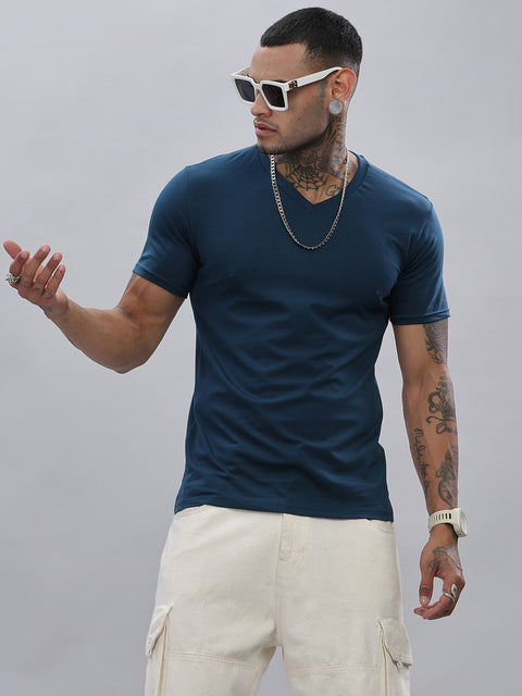 ADRO Men's V Neck Solid Cotton T-Shirt