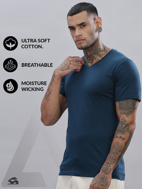 ADRO Men's V Neck Solid Cotton T-Shirt