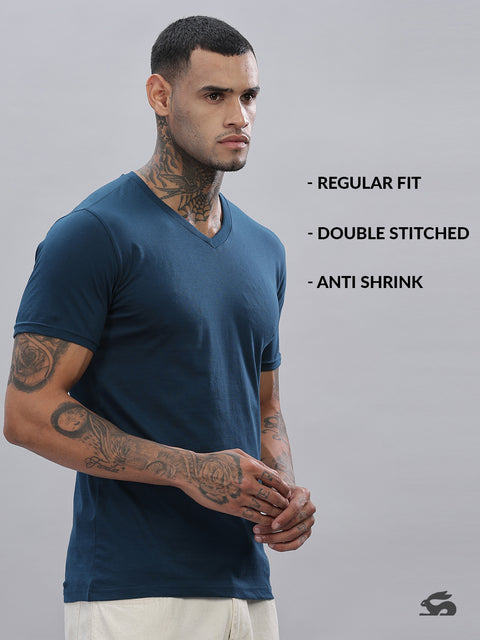 ADRO Men's V Neck Solid Cotton T-Shirt