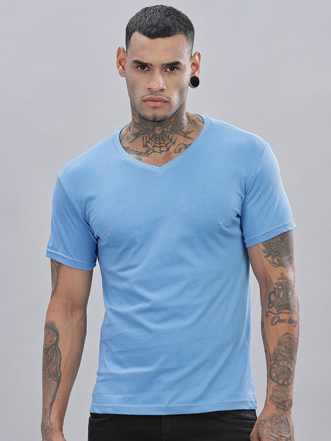 ADRO Men's V Neck Solid Cotton T-Shirt