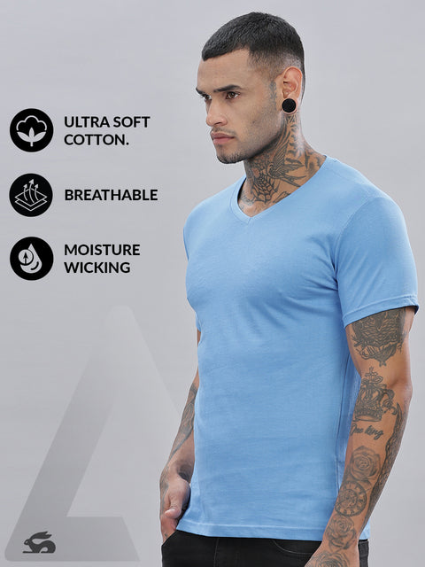 ADRO Men's V Neck Solid Cotton T-Shirt