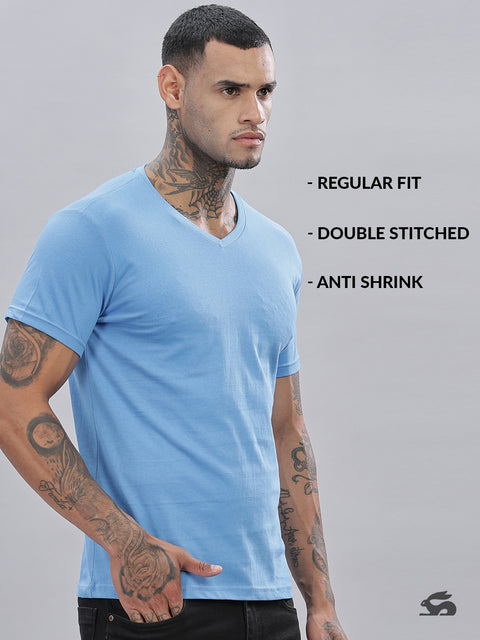 ADRO Men's V Neck Solid Cotton T-Shirt