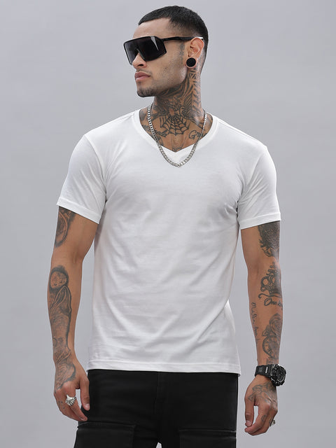 ADRO Men's V Neck Solid Cotton T-Shirt