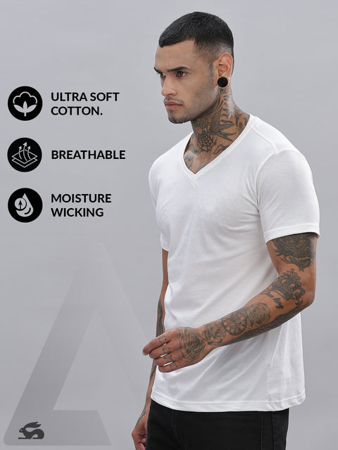 ADRO Men's V Neck Solid Cotton T-Shirt